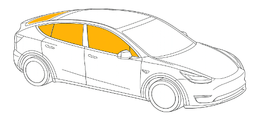 Diagram showing tint coverage on all side windows and the rear window
