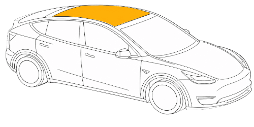 Diagram showing tint coverage on the roof glass